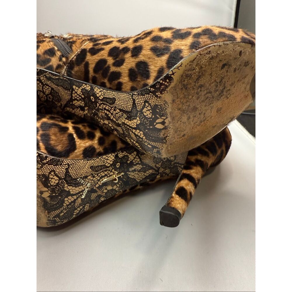 Cesare Paciotti Leopard Pony Hair Stiletto Ankle Boots 39 w/ Removable Suede Cuf - Picture 10 of 16